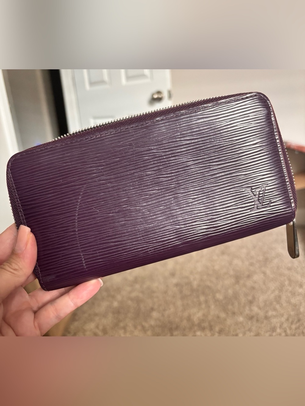 Louis Vuitton Epi Leather Zip Wallet in Plum Pink